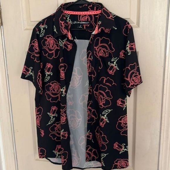 NWT Men's Just Attitude Neon Roses Short Sleeve Button Down Shirt - Picture 4 of 13